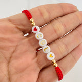 Pulsera Tejida Roja Col Oro Amarillo 18K