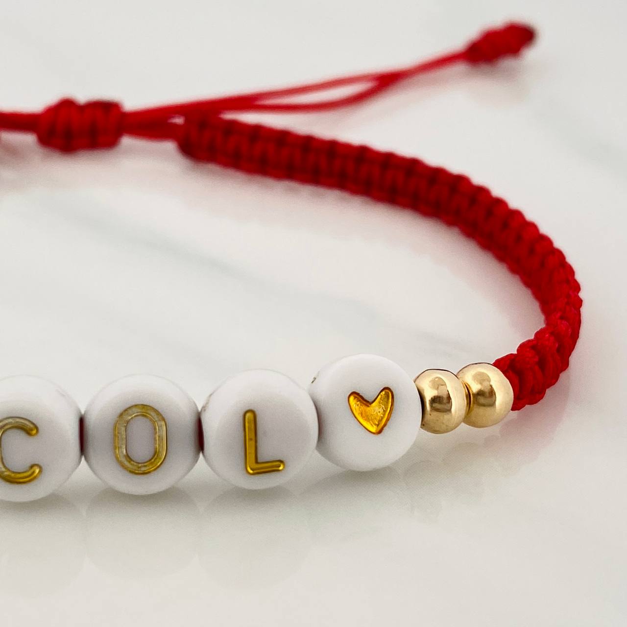 Pulsera Tejida Roja Col Oro Amarillo 18K