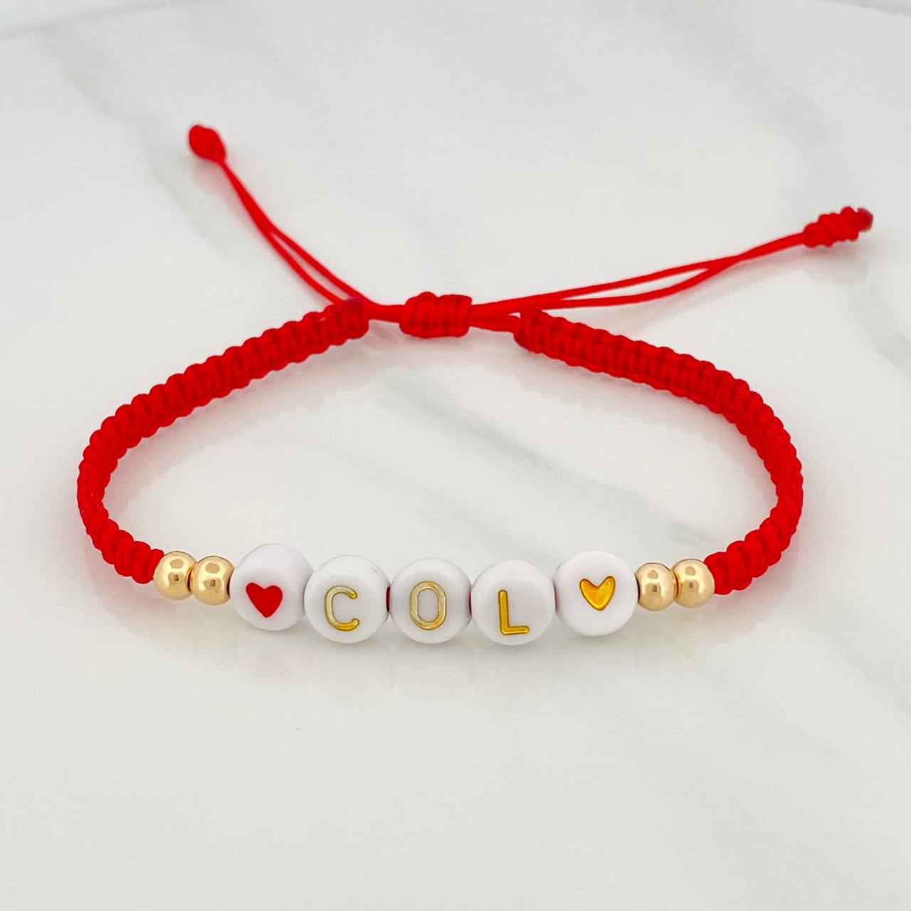 Pulsera Tejida Roja Col Oro Amarillo 18K