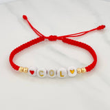 Pulsera Tejida Roja Col Oro Amarillo 18K