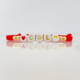 Pulsera Tejida Roja Col Oro Amarillo 18K