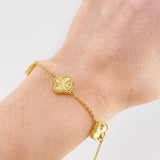 Pulso Trebol Aro Seguido Diamantado 5.75g / 17.6cm / 1.55mm Oro Amarillo 18K