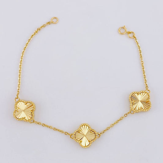 Pulso Aro Seguido Trebol Diamantado 5.95g / 20cm / 1.55mm Oro Amarillo 18K