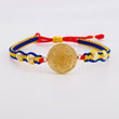Pulsera Tejida Tricolor Herraje Balón Oro Amarillo 18K