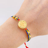 Pulsera Tejida Tricolor Herraje Balón Oro Amarillo 18K