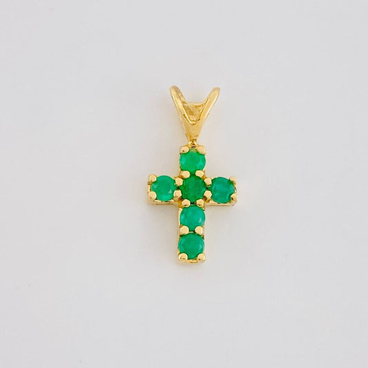 Dije Cruz Tupida Esmeraldas 18pts 0.45g / 1.3cm Oro Amarillo 18K