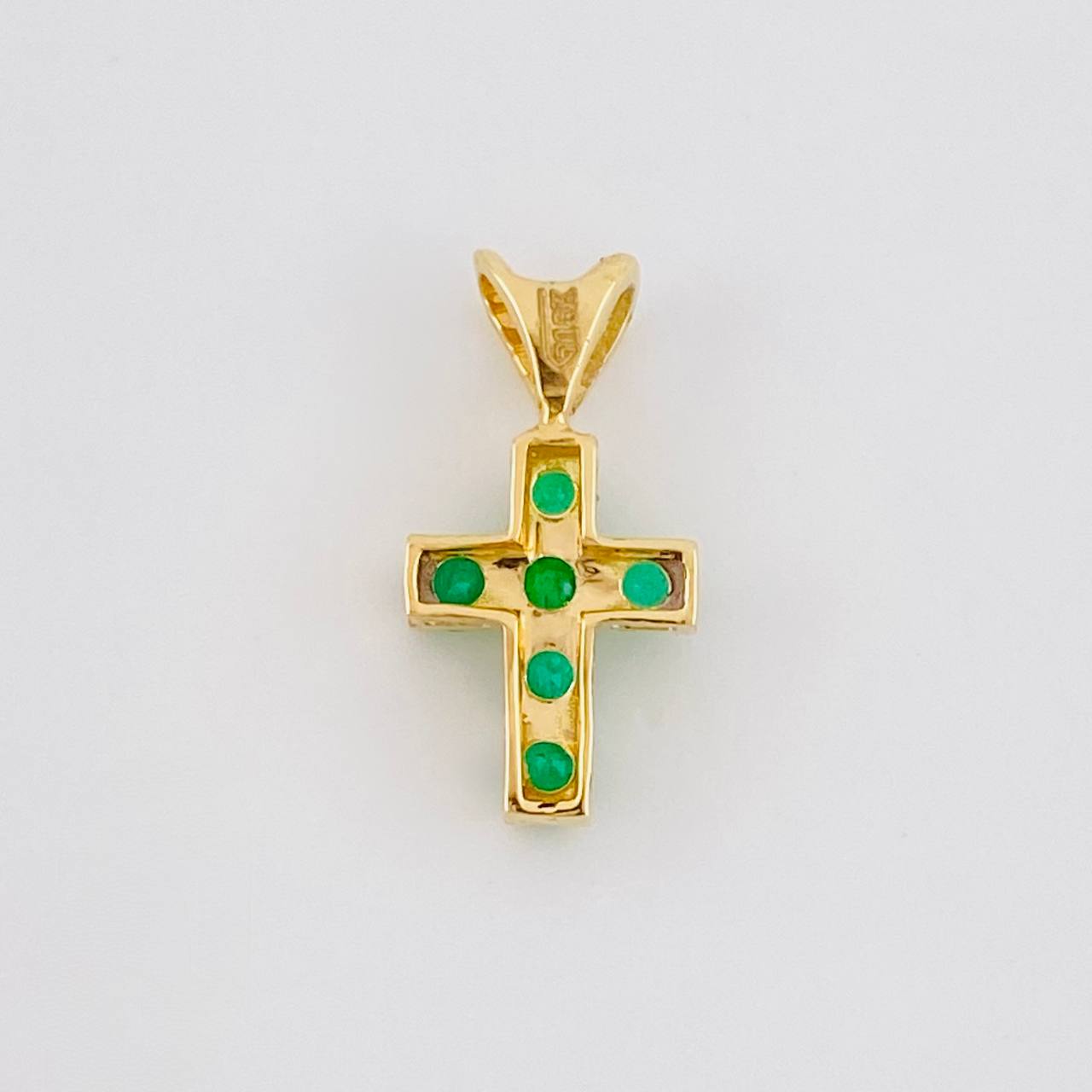 Dije Cruz Tupida Esmeraldas 18pts 0.45g / 1.3cm Oro Amarillo 18K