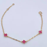 Pulso Aro Seguido Trebol 2.25gr / 18.6cm / 1.7mm Circones Fucsias Oro Amarillo 18K &