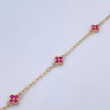 Pulso Aro Seguido Trebol 2.25gr / 18.6cm / 1.7mm Circones Fucsias Oro Amarillo 18K &