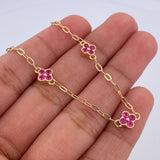 Pulso Aro Seguido Trebol 2.25gr / 18.6cm / 1.7mm Circones Fucsias Oro Amarillo 18K &