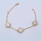 Pulso Aro Seguido Trebol  5.45gr / 19.6cm / 1.8mm Nacar Blanco Oro Amarillo Nac.Esp. 18K &