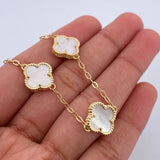 Pulso Aro Seguido Trebol  5.45gr / 19.6cm / 1.8mm Nacar Blanco Oro Amarillo Nac.Esp. 18K &