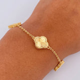 Pulso Aro Seguido Trebol 7.3gr / 20.9cm / 1.3mm Diamantado Circones Blancos Oro Amarillo Nac.Esp. 18K &