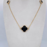 Cadena Aro Seguido Trebol 5.95gr / 43.2cm / 1.4mm Onix Negra Oro Amarillo Nac.Esp. 18K &