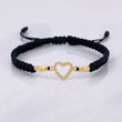 Pulsera Tejida Negra Corazon Oro Amarillo 18K