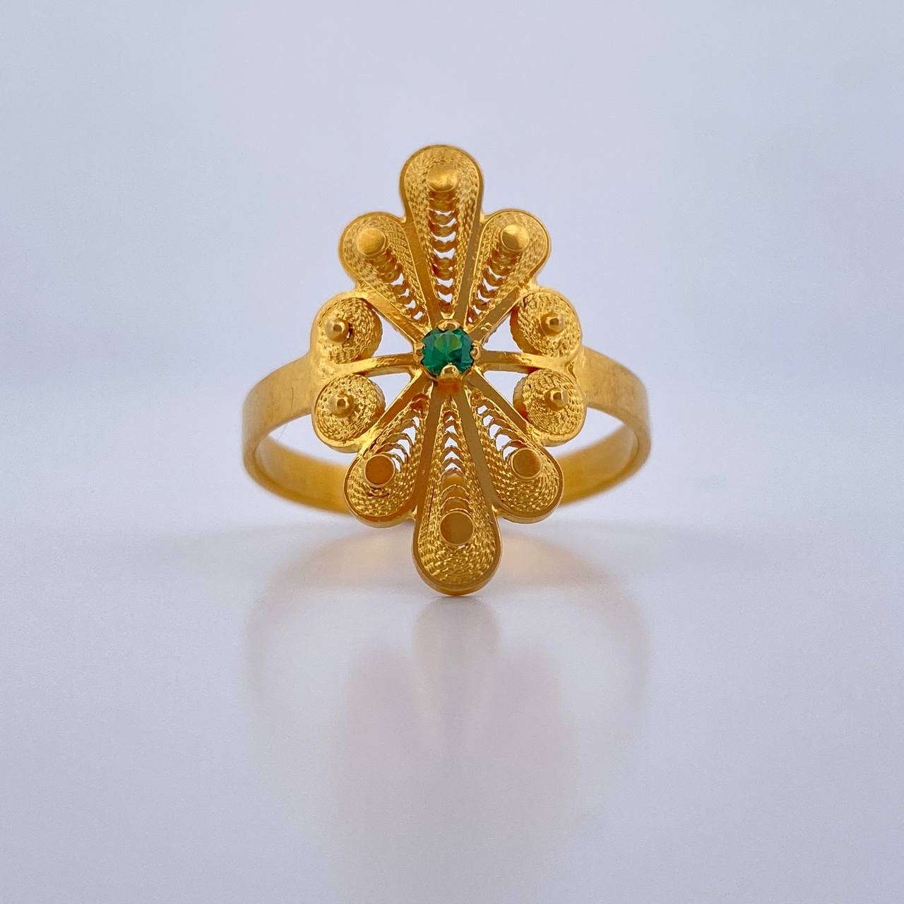 Anillo Filigrana 3.45gr / T8 3/4 / Circon Verde Oro Amarillo 18K &