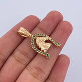 Dije Herradura Caballo 3gr / 3cm / Circones Verdes Oro Amarillo 18K &