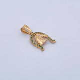 Dije Herradura Caballo 3gr / 3cm / Circones Verdes Oro Amarillo 18K &