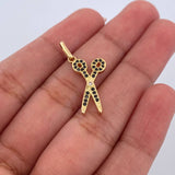 Dije Tijera 1.75gr / 2.7cm / Circones Blanco Negros Oro Amarillo 18K &