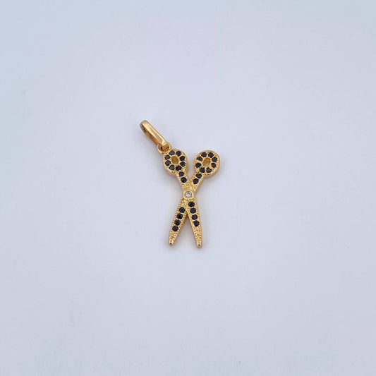 Dije Tijera 1.75gr / 2.7cm / Circones Blanco Negros Oro Amarillo 18K &