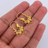 Candongas Reina 2.1gr / 2.2cm / Filigrana Circon Verde Oro Amarillo 18K &
