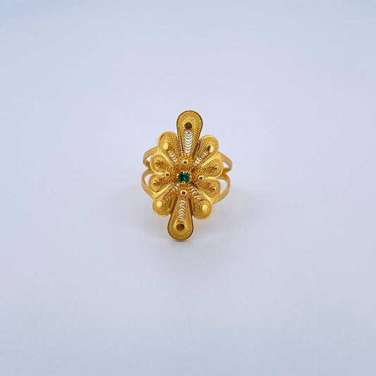 Anillo Filigrana 4.4gr / T6 3/4 / Circon Verde Oro Amarillo 18K &