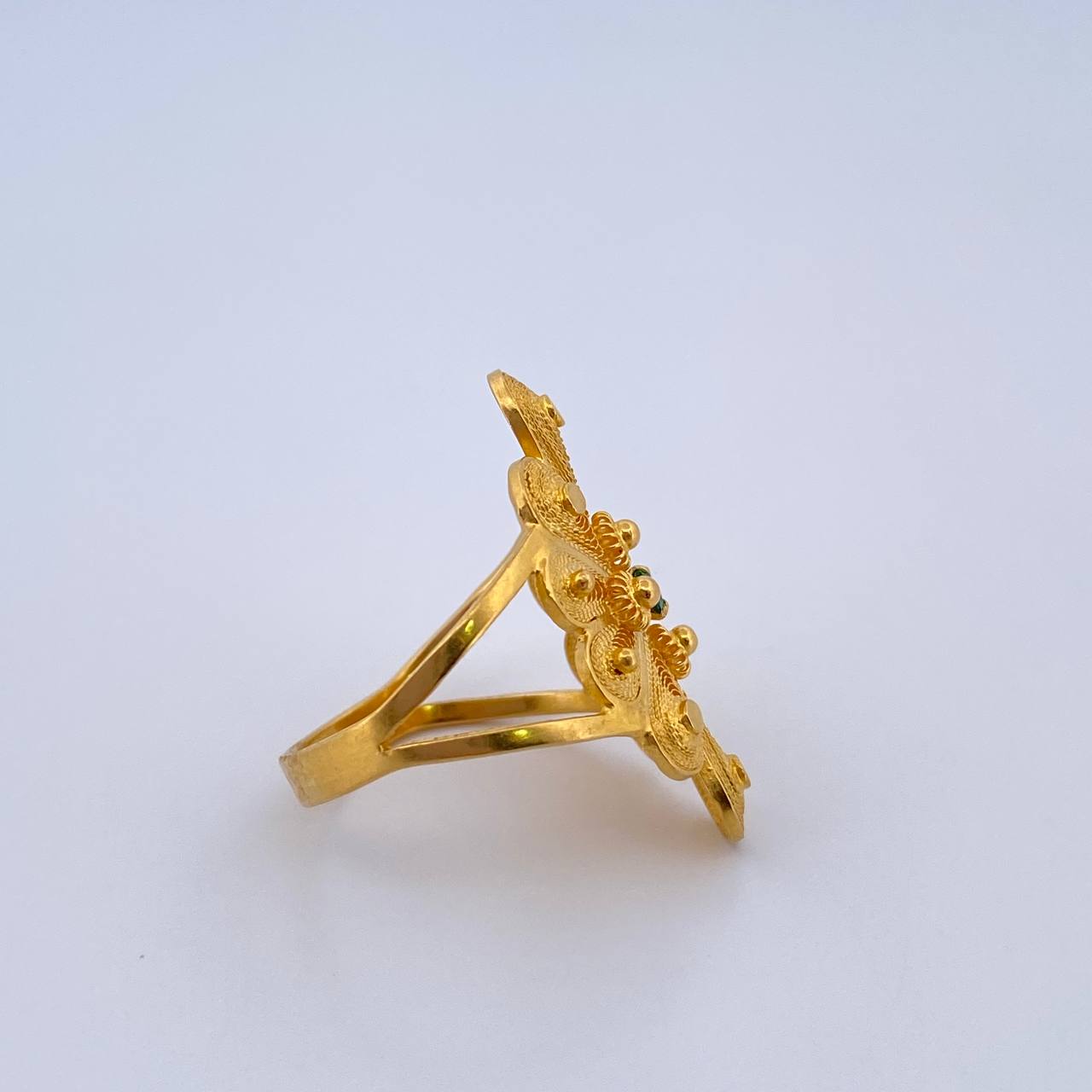 Anillo Filigrana 4.4gr / T6 3/4 / Circon Verde Oro Amarillo 18K &