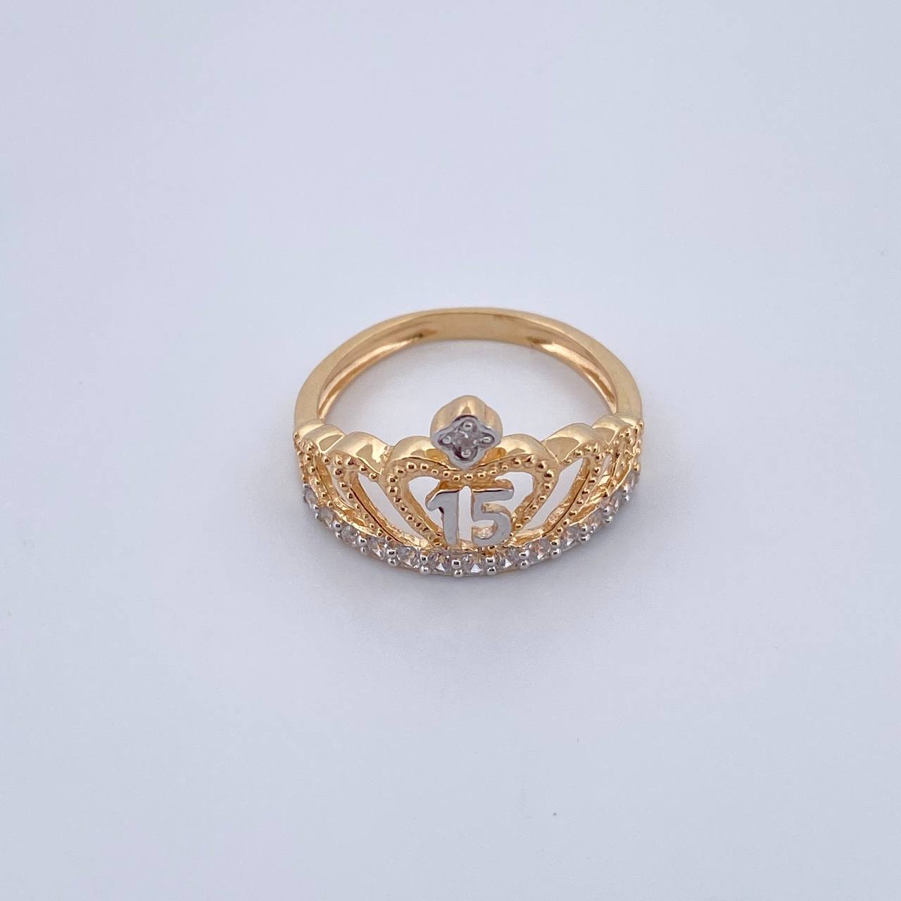 Anillo Corona 15s 3.3gr / T7 / Circones Blancos Dos Oros Amarillo Blanco 18K $