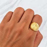 Anillo Sello Jesucristo 3.85g / T9 Oro Amarillo 18K