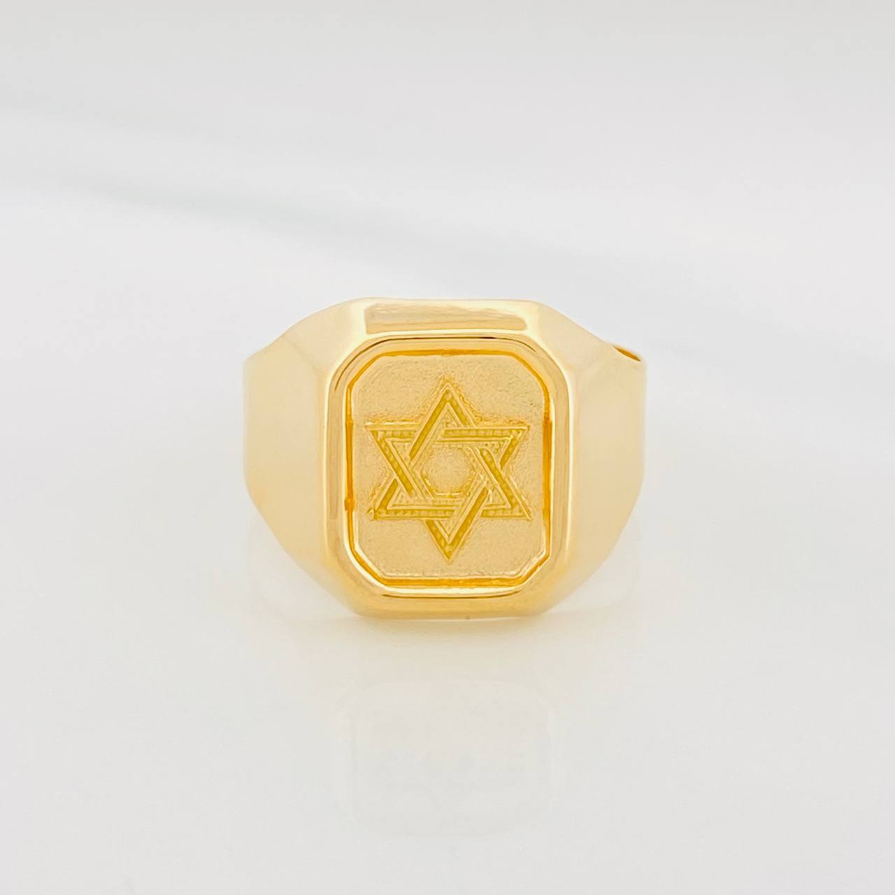 Anillo Sello Estrella David 3.45g / T10 Oro Amarillo 18K
