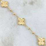 Pulso Trebol VCyA 5.75gr / 19cm / 3mm Bolas Diamantadas Mate Borde Rayado Oro Amarillo 18K *