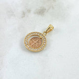 Dije San Benito En Aro Movil 2.1gr / 2.2cm / Circones Blancos Dos Oros Amarillo Rosa 18K *