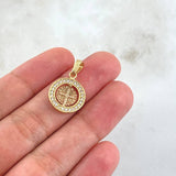 Dije San Benito En Aro Movil 2.1gr / 2.2cm / Circones Blancos Dos Oros Amarillo Rosa 18K *
