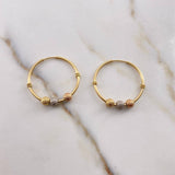 Candongas Aro 1.95gr / 2.5cm / Bolas Dimantadas Tres Oros Oro Amarillo 18K #