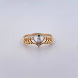 Anillo Corona Corazon 15's 1.85gr / T8 3/4 / Circon Verde Dos Oros Amarillo Blanco 18K $