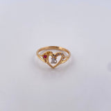 Anillo Flor Corazon 15's 2.05gr / T6 1/2 / Circones Blancos Fucsias  Dos Oros Amarillo Blanco 18K $