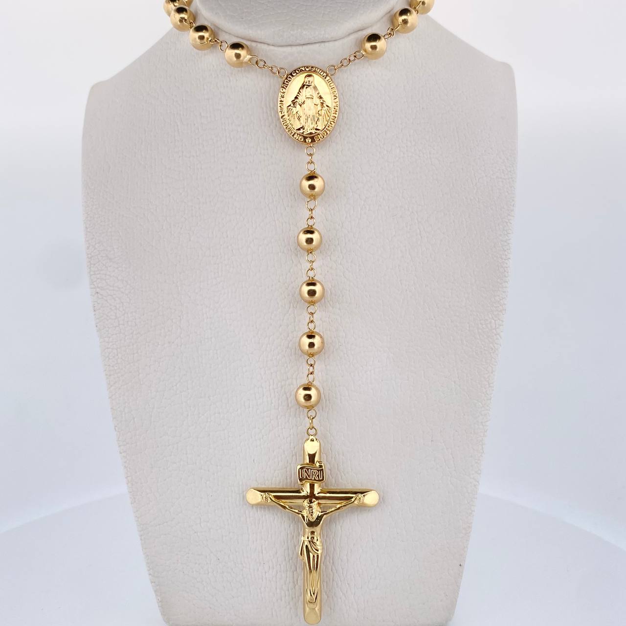 Rosario Virgen Milagrosa 19.3gr / 68.6cm / 6-7mm Bolas Lisas Oro Amarillo 18K $