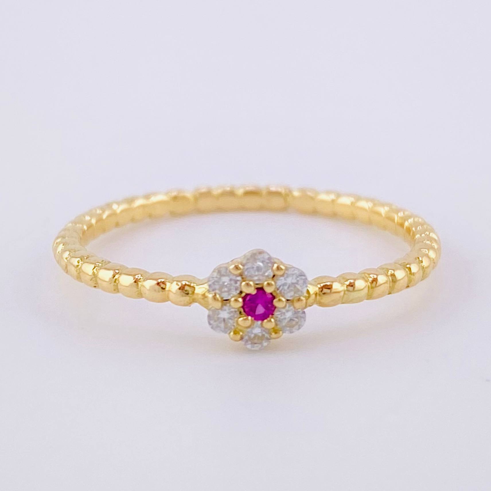 Anillo Burbuja Flor 1.5g / T6 1/4 Oro Amarillo 18K