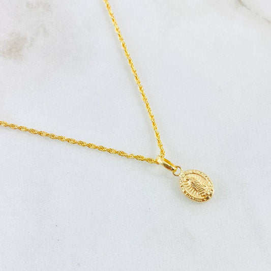 Set Cadena y Dije Lazo + Virgen Guadalupe 1.3gr / 45cm / Oro Amarillo 18K (Oferta)