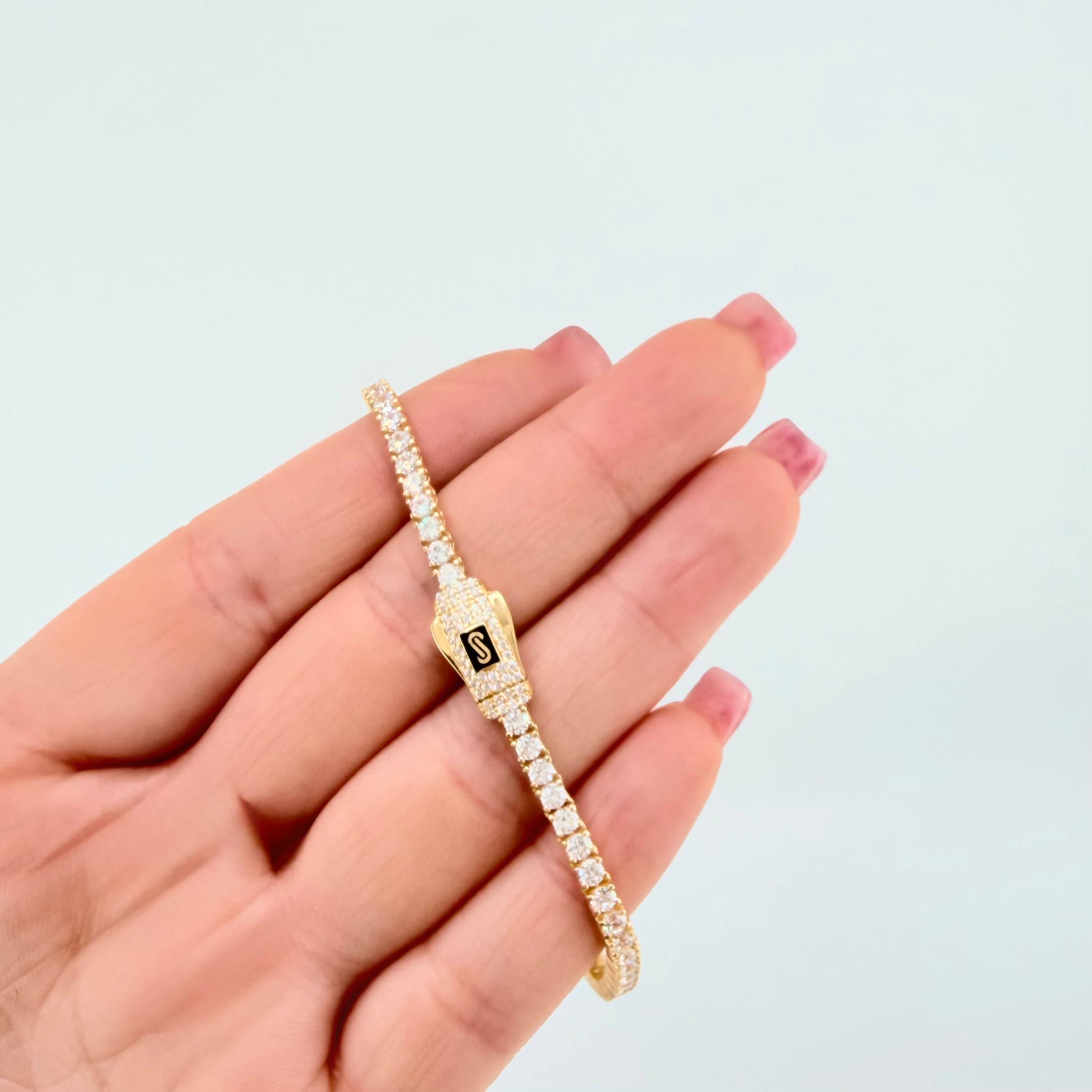 Pulso Tenis Monaco 7.65gr / 18.5cm / 3mm Oro Amarillo +4 18K ©