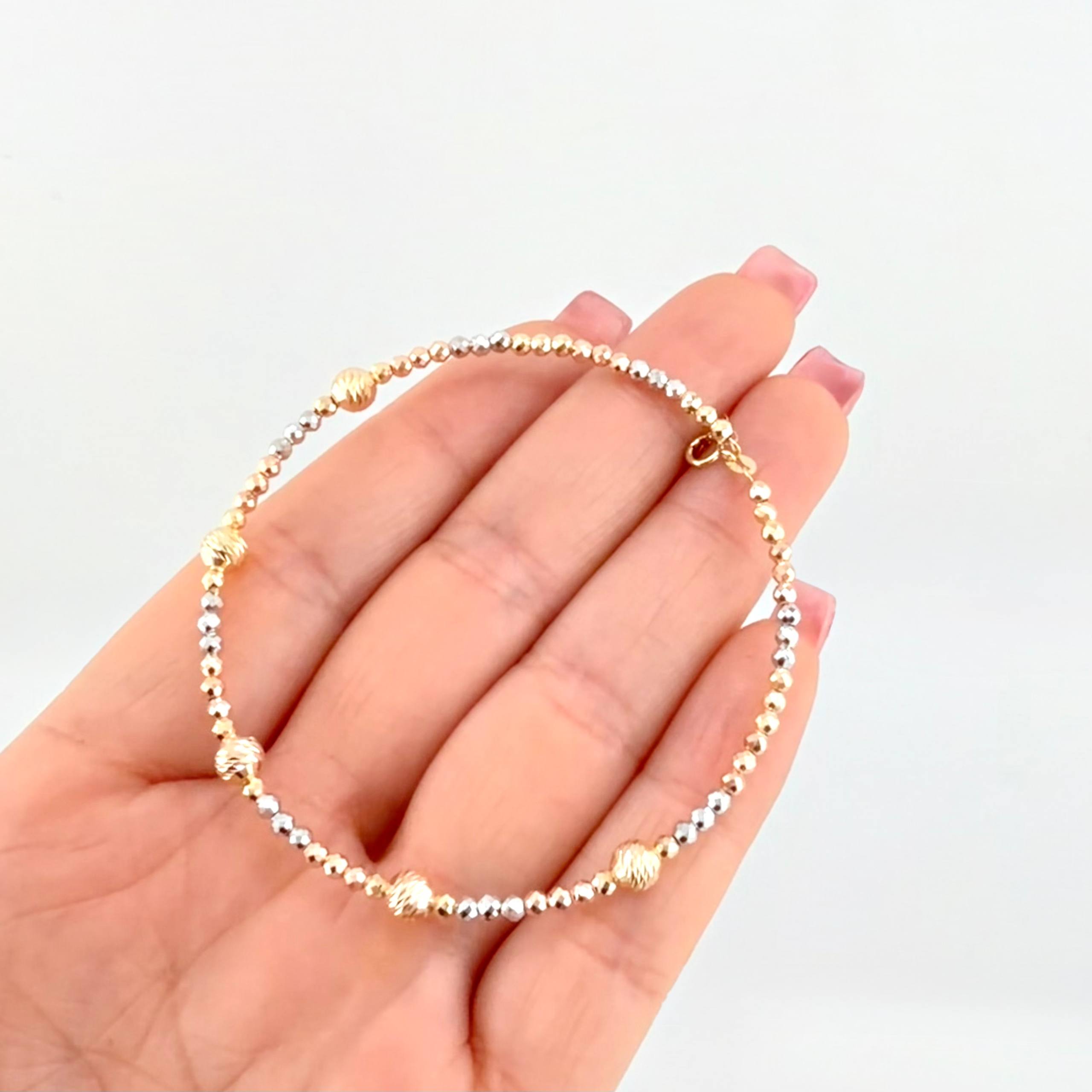 Pulso Aro Parisino Diamantado 2.7gr / 22.5cm-20cm / 2.5mm Tres Oros +4 18K ©