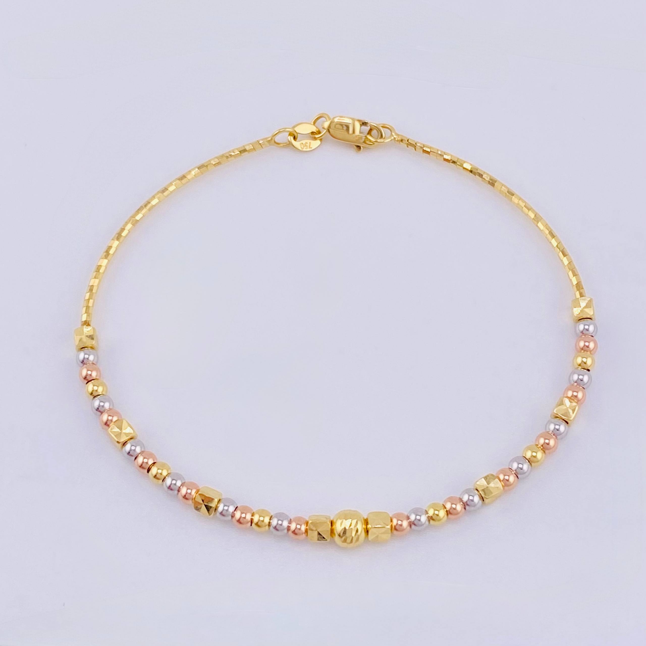 Pulso Aro Matrona Cubos Dimantados 3.7gr / 17cm / 2.5mm Tres Oros +4 18K ©