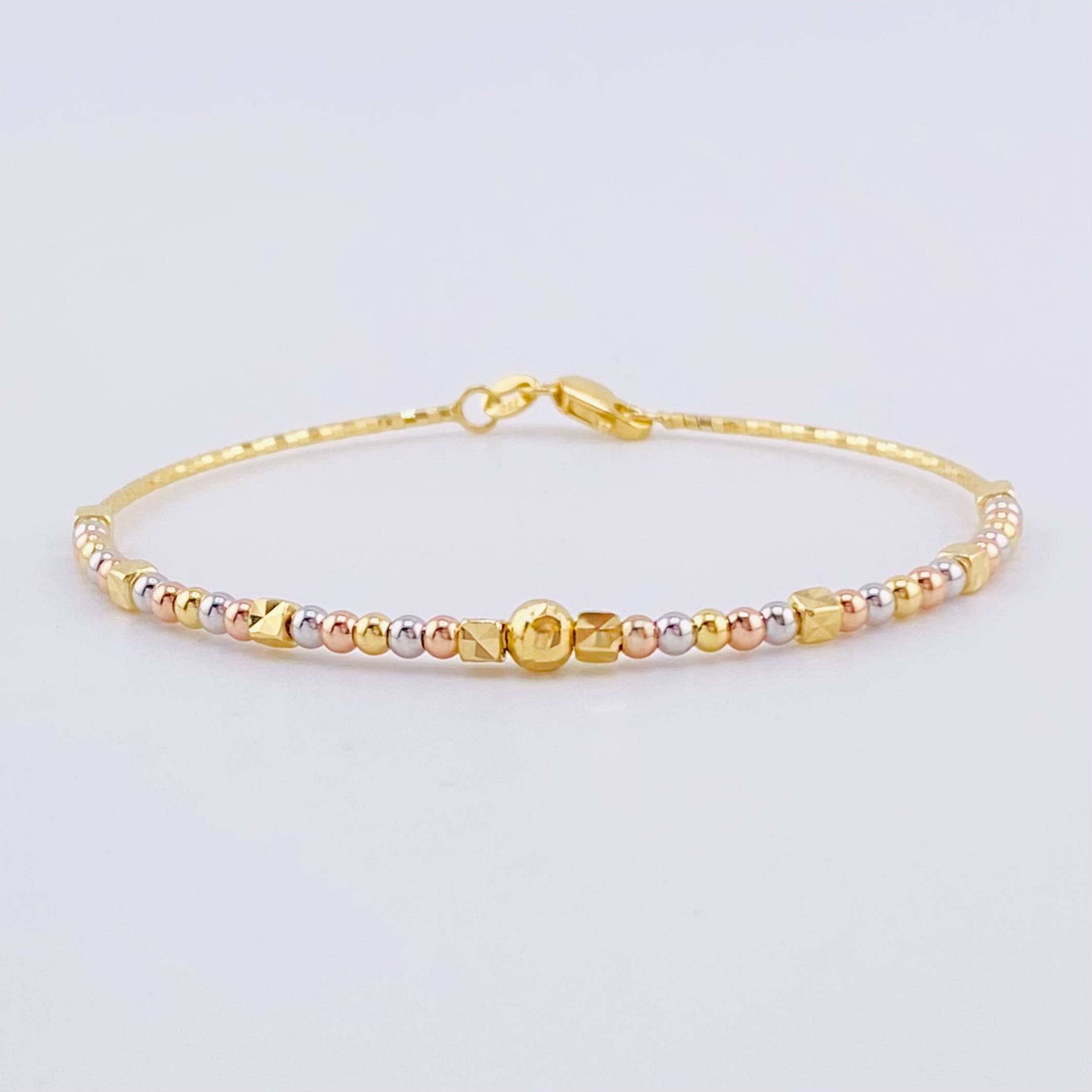 Pulso Aro Matrona Cubos Dimantados 3.7gr / 17cm / 2.5mm Tres Oros +4 18K ©