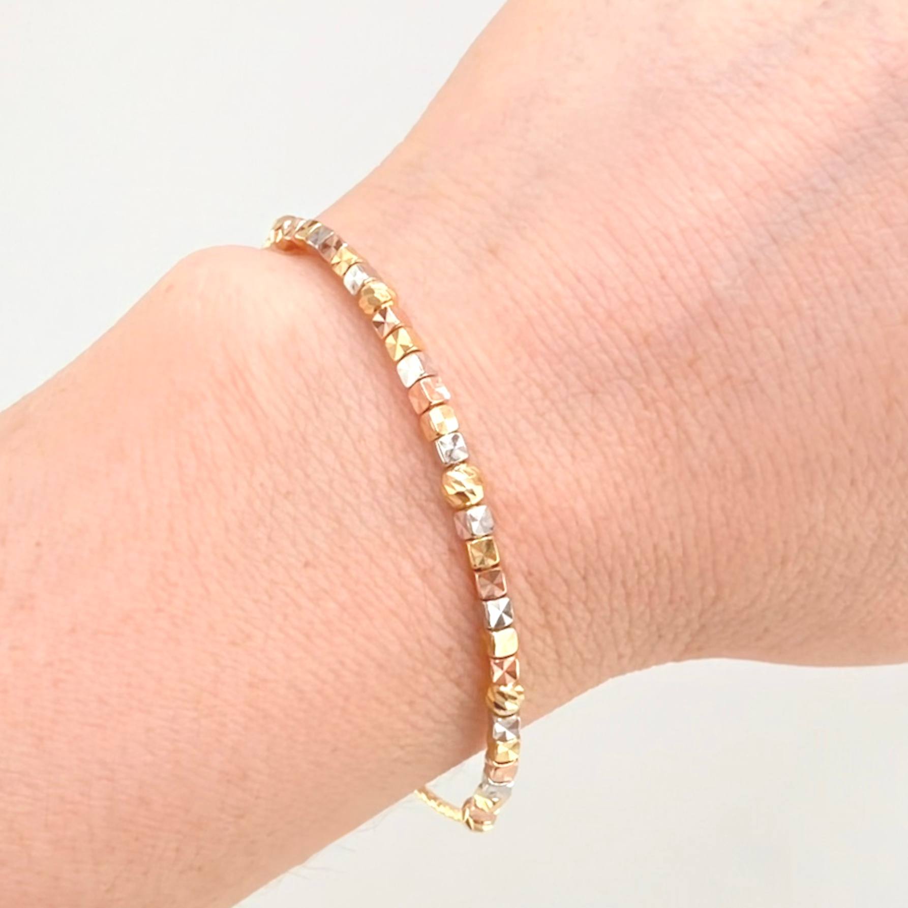 Pulso Aro Cubicular Diamantado 3.9gr / 17cm / 2.5mm Tres Oros +4 18K ©