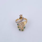Anillo Pavo Real 4.8gr / T6 3/4 / Circones Negro Verdes Blancos Tres Oros 18K $