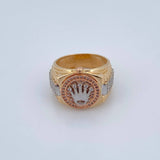 Anillo Correa Corona RX 12.1gr / T9 1/2 / Circones Blancos Tres Oros 18K $