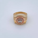 Anillo Sello Corona RX 8.4gr / T10 3/4 / Circones Blancos Tres Oros 18K $