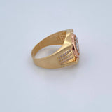 Anillo Sello Corona RX 8.4gr / T10 3/4 / Circones Blancos Tres Oros 18K $