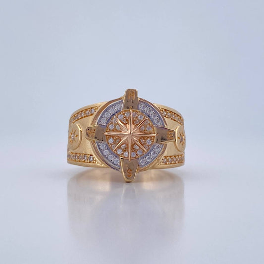 Anillo Estrella Cardinal 10.45gr / T9 3/4 / Circones Blancos Tres Oros 18K $