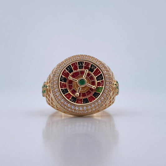 Anillo Ruleta 9.55gr / T11 / Circones Verdes Blancos Oro Amarillo 18K $